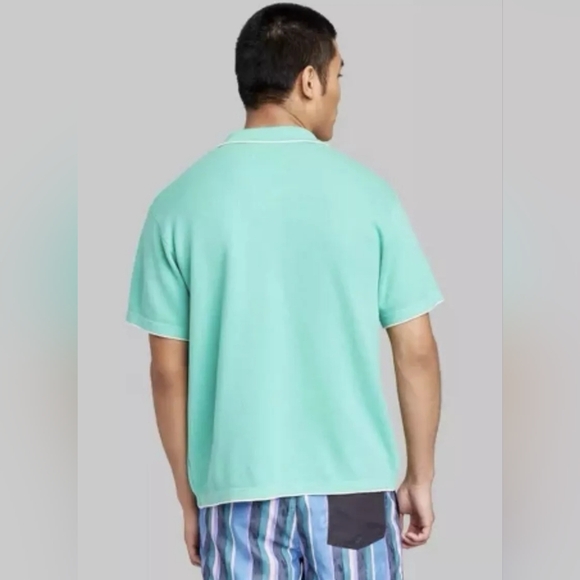 *Men's Turquoise Green Short Sleeve Button Up Polo Shirt Size M NWT - Picture 3 of 7